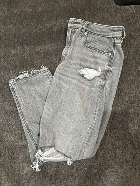 American Eagle Women’s Distressed Gray High-Waist Mom Jeans